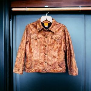 Ruby Red Alligator Print Faux Leather Jacket | Size 10P